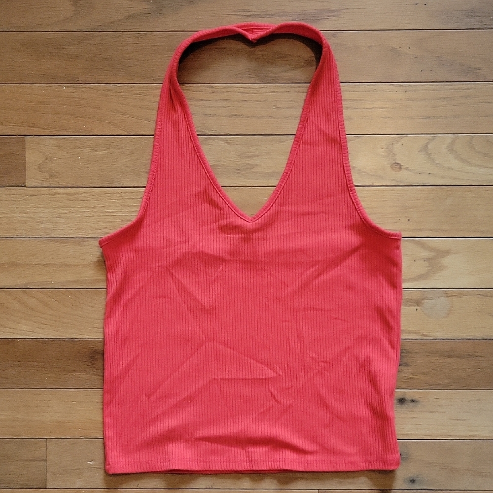 American Eagle Red Halter Neck Ribbed Top